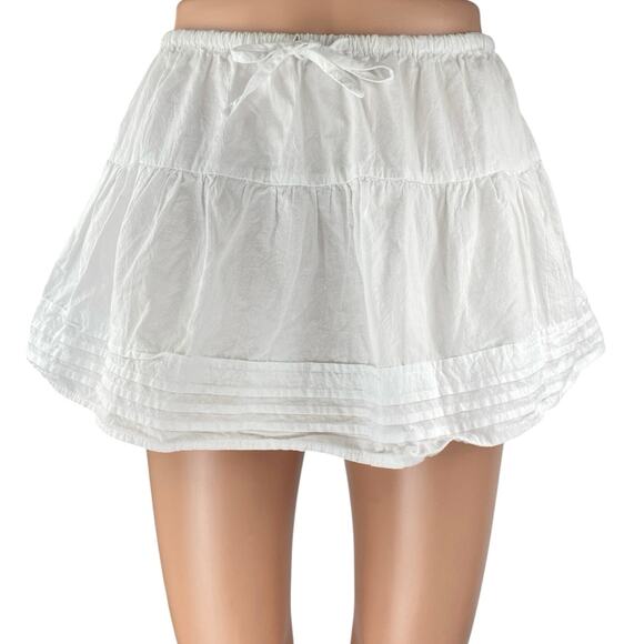 Princess Polly Women's White Pleated Tie Waist Tiered Mini A Line Skirt Size 2 - Picture 1 of 5